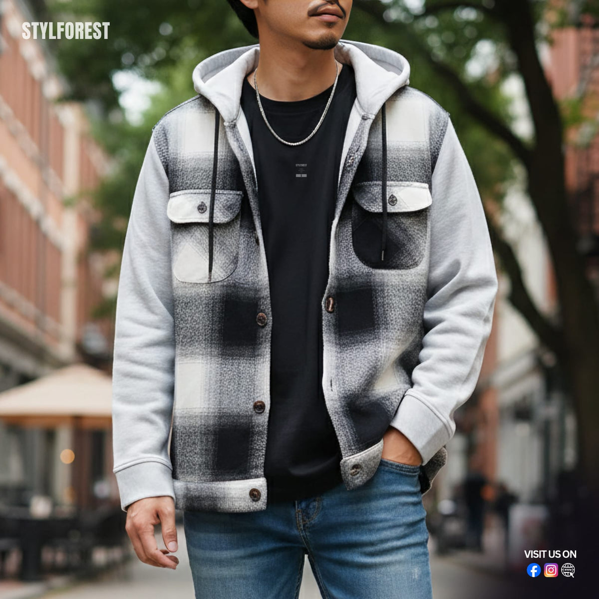 Premium Shacket - Black Ombre Plaid
