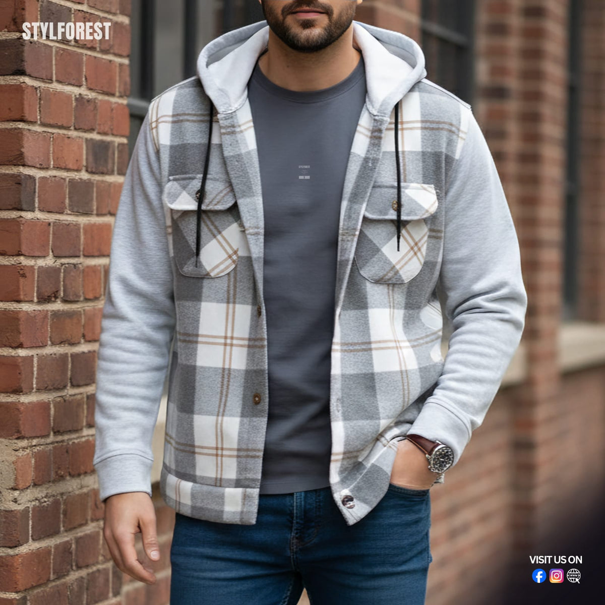 Premium Shacket - Grey White Plaid