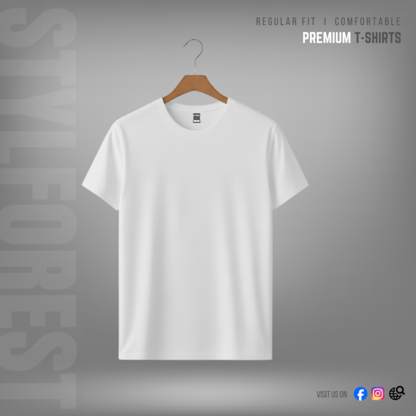 STYLFOREST Premium T-Shirt White 180 GSM 100% Cotton