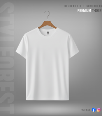 STYLFOREST Premium T-Shirt White 180 GSM 100% Cotton