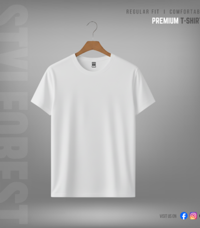 STYLFOREST Premium T-Shirt White 180 GSM 100% Cotton