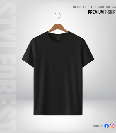 STYLFOREST Premium T-Shirt Black 180 GSM 100% Cotton