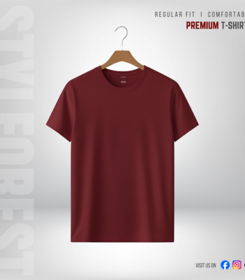 STYLFOREST Premium T-Shirt Maroon 180 GSM 100% Cotton