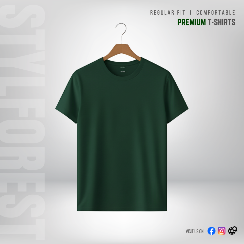 STYLFOREST Premium T-Shirt Bottle Green 180 GSM 100% Cotton