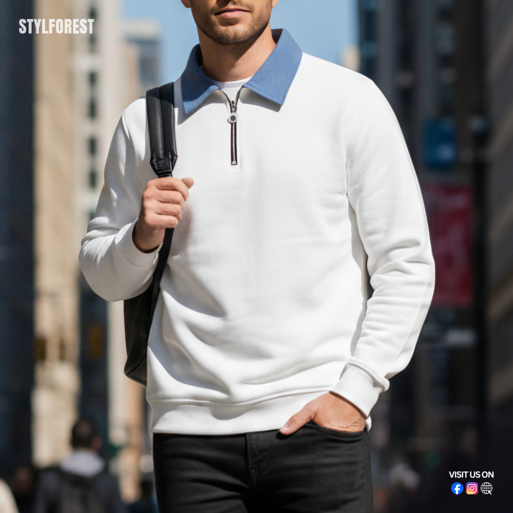 STYLFOREST Premium Sweatshirt White Soft-Touch Fabric